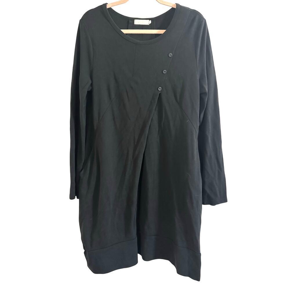 LE CIEL Black Asymmetrical Button Lagenlook Witchy Tunic Dress Long Sleeve